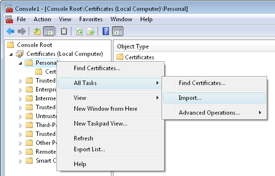 import personal certificate